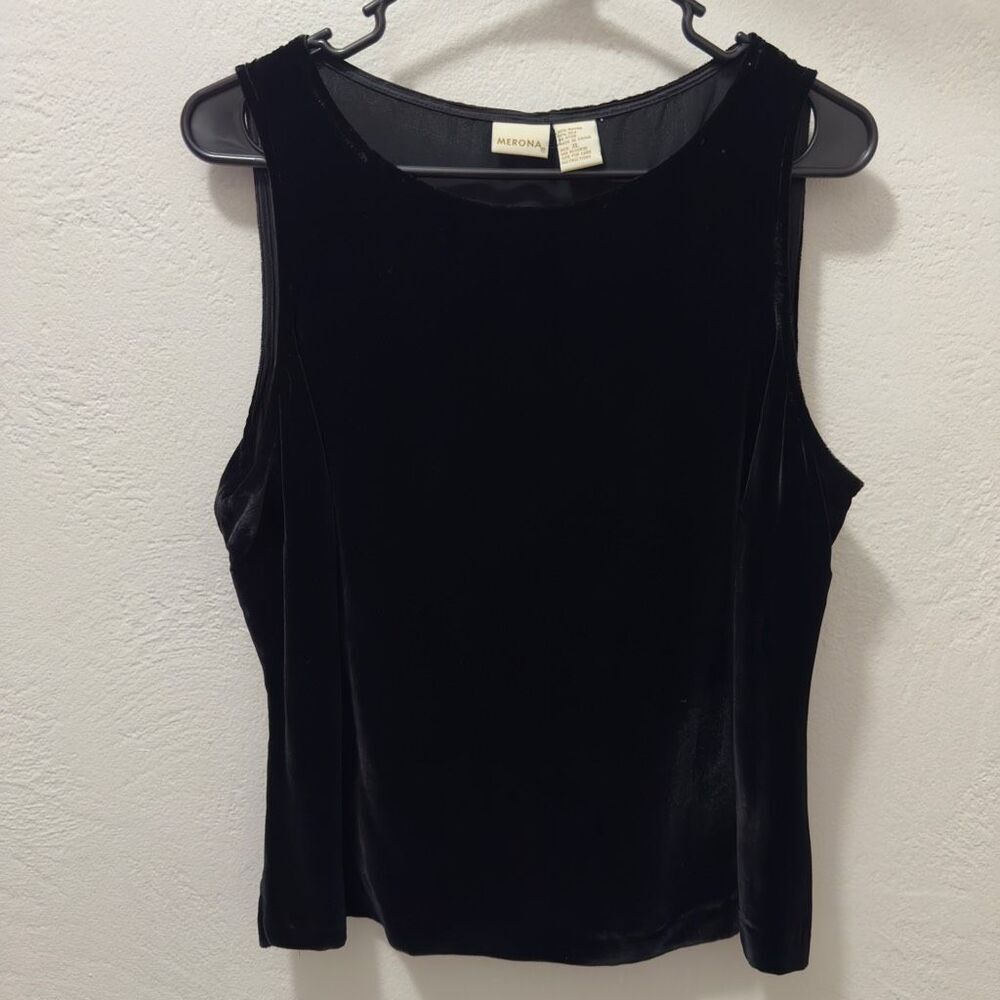 Merona Black Velvet Silk Blend Sleeveless Side Zip Top XL